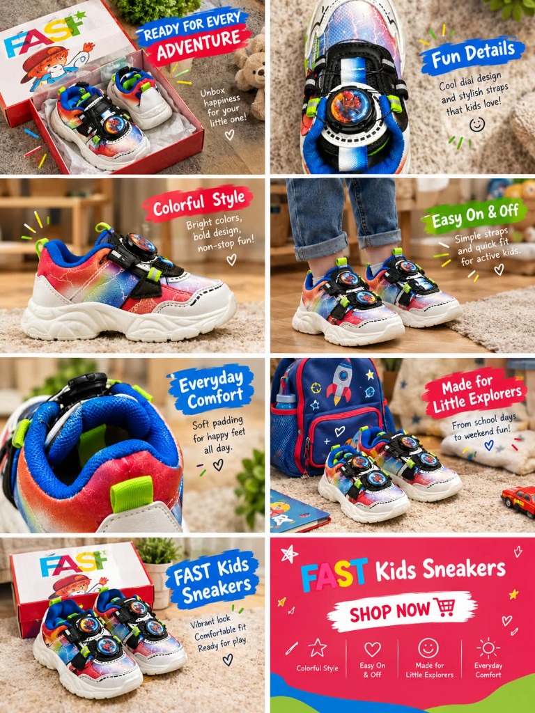 Fast Rainbow Dial-Lock Sport Running Kids Sneakers