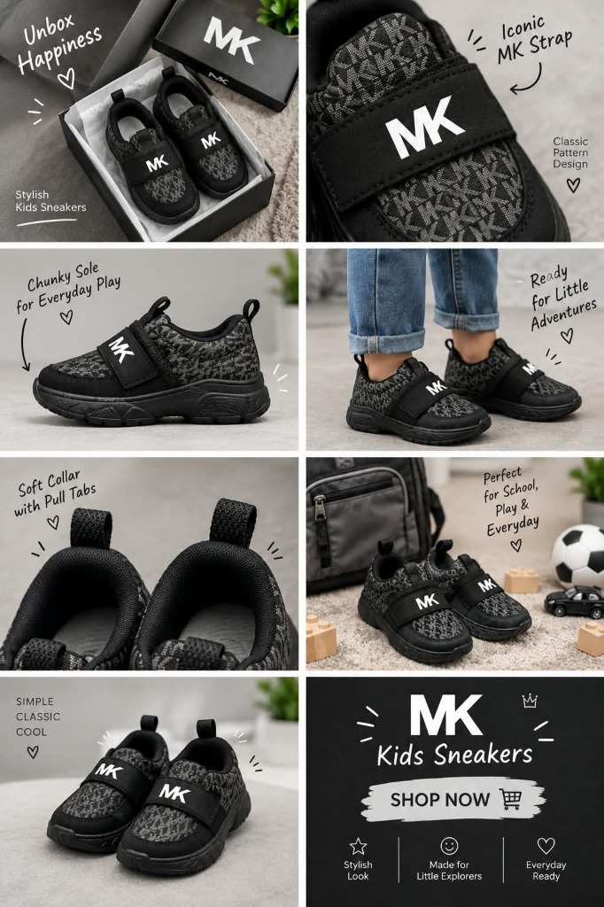 MK Jet Black Monogram Chunky Sole Kids Sneakers